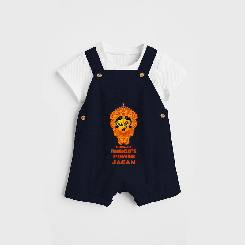 Durga's Power - Customized Dungaree Set For Kids - NAVY BLUE - 0 - 5 Months Old (Chest 18")