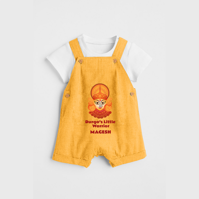 Durga's Little Warrior - Customized Dungaree Set For Kids - PASTEL YELLOW - 0 - 5 Months Old (Chest 18")