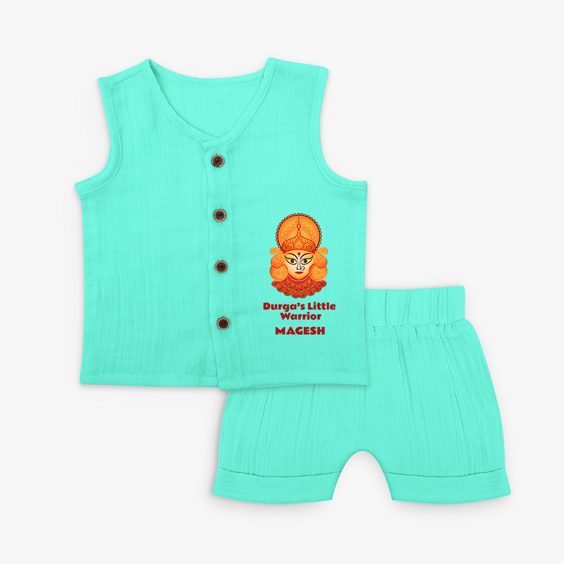 Durga's Little Warrior - Customized Jabla Set For Kids - AQUA GREEN - 0 - 3 Months Old (Chest 9.8")