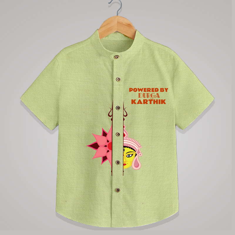 Powered By Durga - Durga Pooja Themed Customized shirt For Boys - PASTEL GREEN - 0 - 6 Months Old (Chest 23")