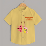 Powered By Durga - Durga Pooja Themed Customized shirt For Boys - YELLOW - 0 - 6 Months Old (Chest 23")