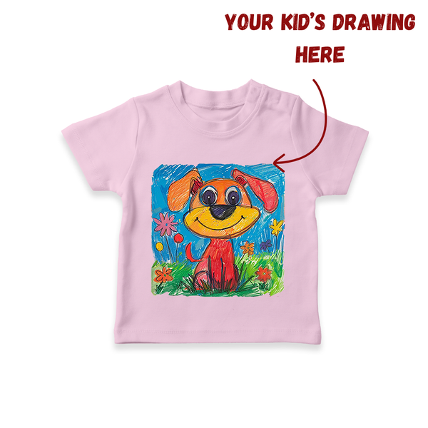 Customized Kids Drawing T-shirt | Personalized T-shirt with Your Child's Artwork - BABY PINK - 0-5 Months Old (Chest 17")