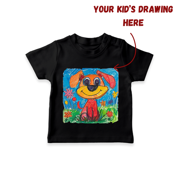 Customized Kids Drawing T-shirt | Personalized T-shirt with Your Child's Artwork - BLACK - 0-5 Months Old (Chest 17")
