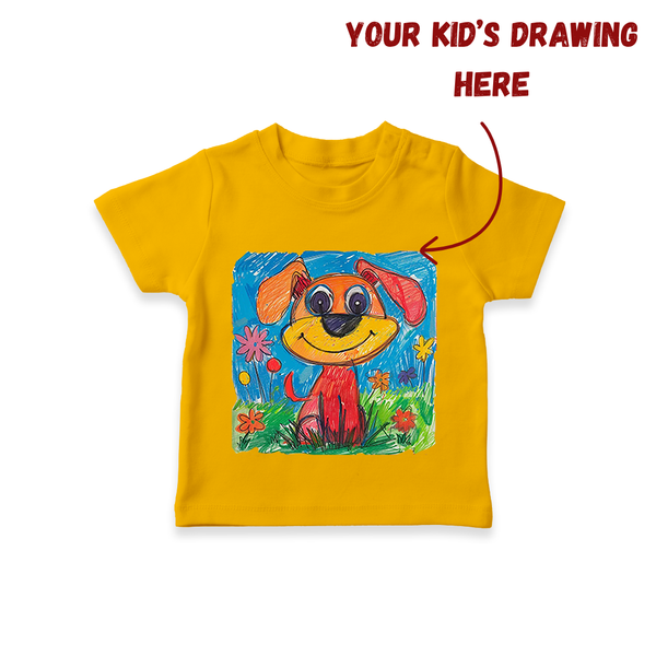 Customized Kids Drawing T-shirt | Personalized T-shirt with Your Child's Artwork - CHROME YELLOW - 0-5 Months Old (Chest 17")