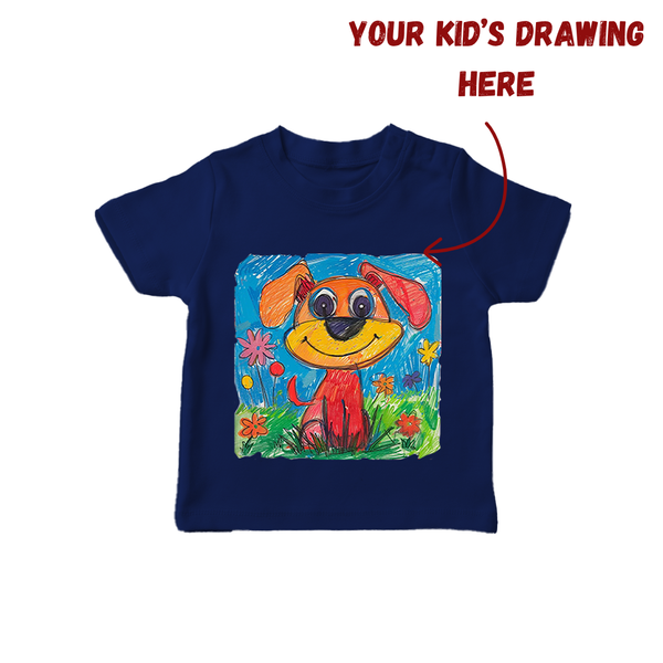 Customized Kids Drawing T-shirt | Personalized T-shirt with Your Child's Artwork - NAVY BLUE - 0-5 Months Old (Chest 17")