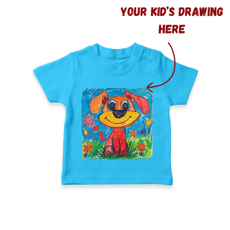Customized Kids Drawing T-shirt | Personalized T-shirt with Your Child's Artwork - SKY BLUE - 0-5 Months Old (Chest 17")