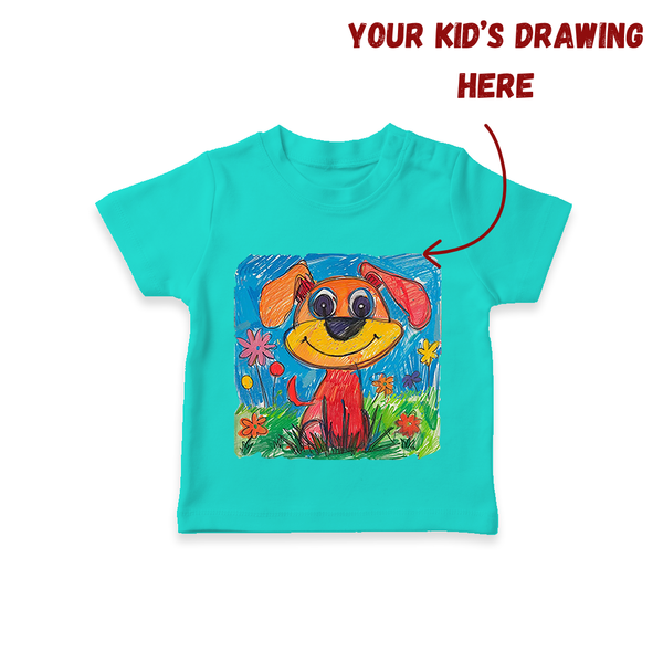 Customized Kids Drawing T-shirt | Personalized T-shirt with Your Child's Artwork - TEAL - 0-5 Months Old (Chest 17")