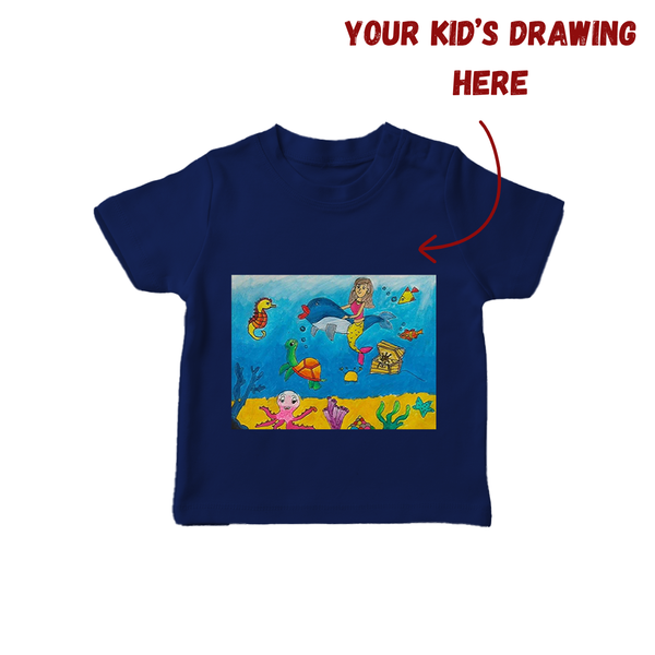 My Child's Art T-shirt | Custom Kids T-shirt with Printable Hand-Drawn Design - NAVY BLUE - 0-5 Months Old (Chest 17")