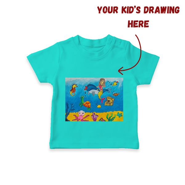 My Child's Art T-shirt | Custom Kids T-shirt with Printable Hand-Drawn Design - TEAL - 0-5 Months Old (Chest 17")