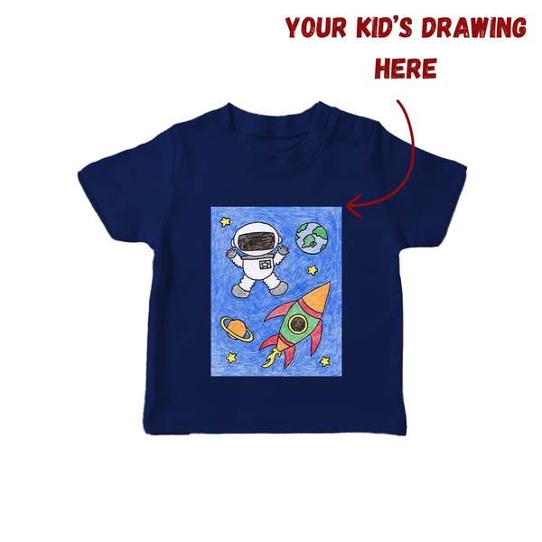 Kids Artwork T-shirt | Custom Kids T-shirt with Personalized Drawing Print - NAVY BLUE - 0-5 Months Old (Chest 17")