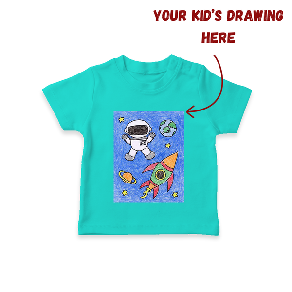 Kids Artwork T-shirt | Custom Kids T-shirt with Personalized Drawing Print - TEAL - 0-5 Months Old (Chest 17")