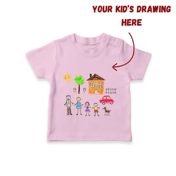 Handmade Drawing T-shirt for Kids | Custom Printable Art T-shirt for Children - BABY PINK - 0-5 Months Old (Chest 17")