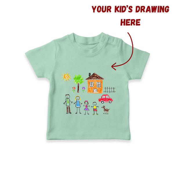 Handmade Drawing T-shirt for Kids | Custom Printable Art T-shirt for Children - MINT GREEN - 0-5 Months Old (Chest 17")