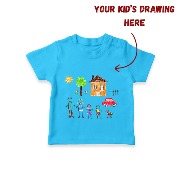 Handmade Drawing T-shirt for Kids | Custom Printable Art T-shirt for Children - SKY BLUE - 0-5 Months Old (Chest 17")