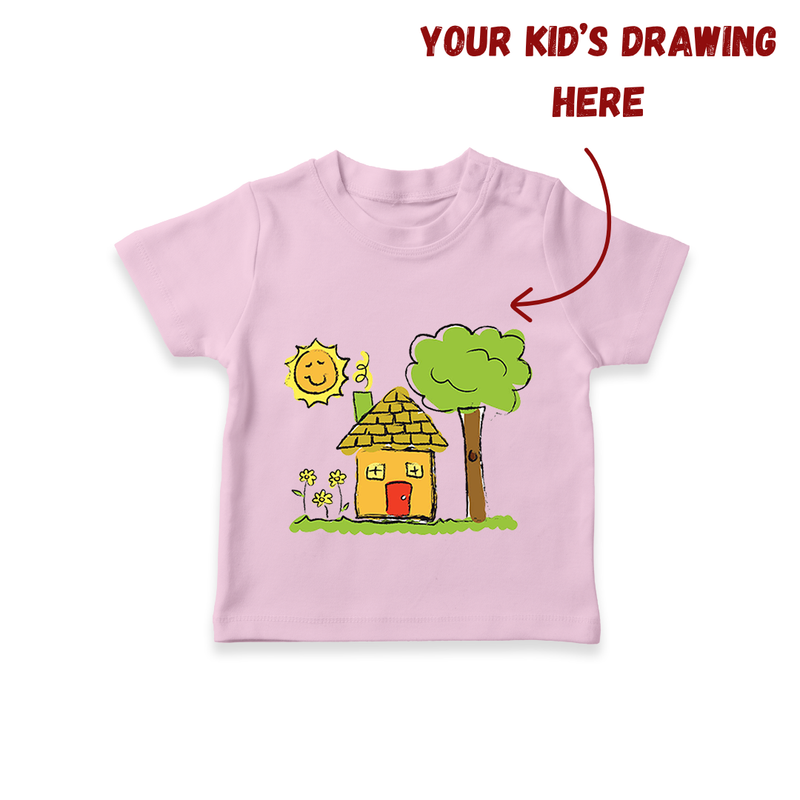 Custom Kids Drawing T-shirt | Unique T-shirt with Printable Kids Artwork - BABY PINK - 0-5 Months Old (Chest 17")