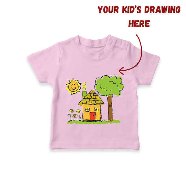 Custom Kids Drawing T-shirt | Unique T-shirt with Printable Kids Artwork - BABY PINK - 0-5 Months Old (Chest 17")