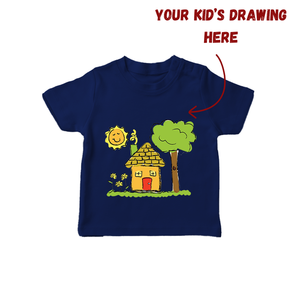 Custom Kids Drawing T-shirt | Unique T-shirt with Printable Kids Artwork - NAVY BLUE - 0-5 Months Old (Chest 17")