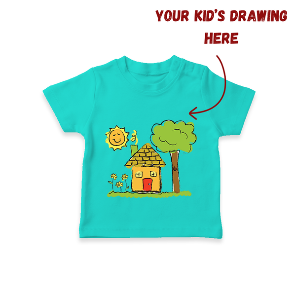 Custom Kids Drawing T-shirt | Unique T-shirt with Printable Kids Artwork - TEAL - 0-5 Months Old (Chest 17")