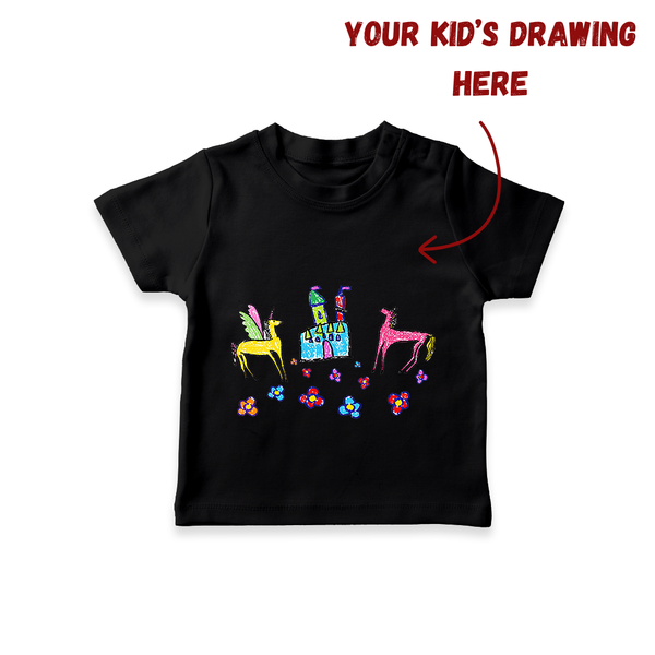 Kids Art on a T-shirt | Personalized T-shirt with Your Little One's Drawing - BLACK - 0-5 Months Old (Chest 17")