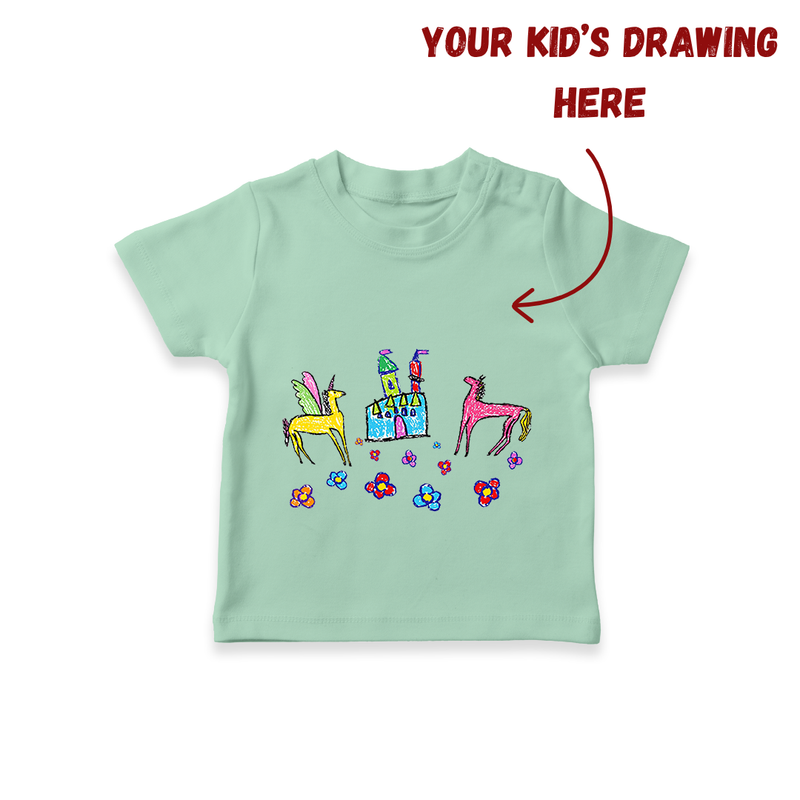 Kids Art on a T-shirt | Personalized T-shirt with Your Little One's Drawing - MINT GREEN - 0-5 Months Old (Chest 17")