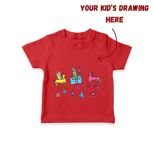Kids Art on a T-shirt | Personalized T-shirt with Your Little One's Drawing - RED - 0-5 Months Old (Chest 17")