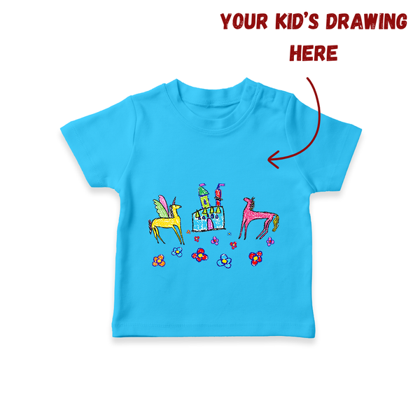 Kids Art on a T-shirt | Personalized T-shirt with Your Little One's Drawing - SKY BLUE - 0-5 Months Old (Chest 17")