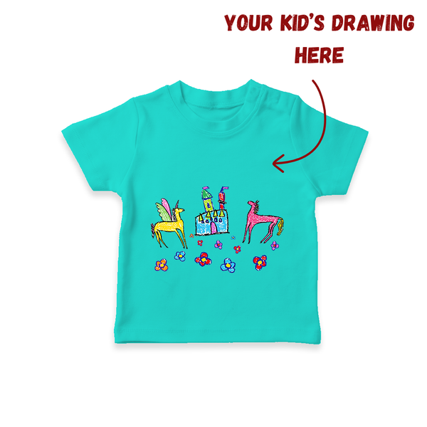Kids Art on a T-shirt | Personalized T-shirt with Your Little One's Drawing - TEAL - 0-5 Months Old (Chest 17")