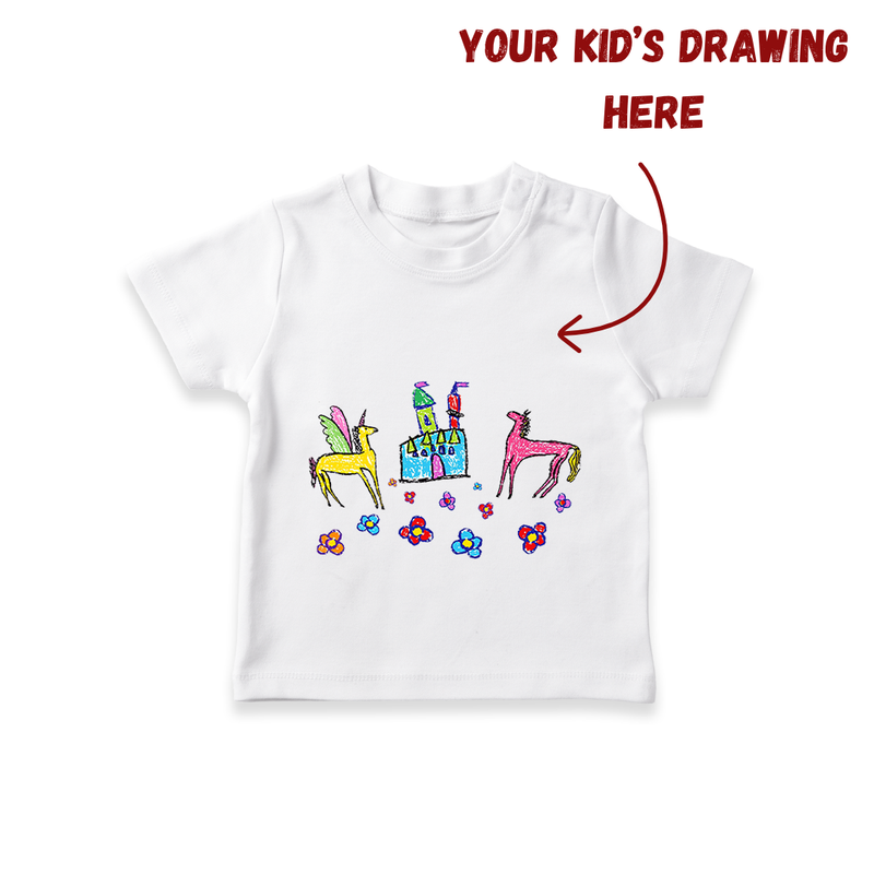 Kids Art on a T-shirt | Personalized T-shirt with Your Little One's Drawing - WHITE - 0-5 Months Old (Chest 17")