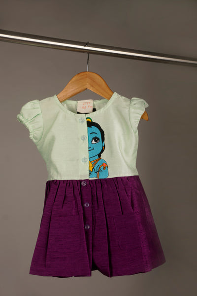 Lord Krishna Themed Baby Dress- Girl Kid Dress