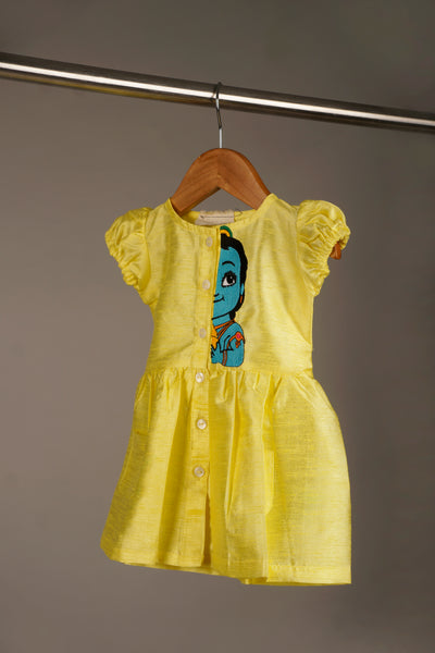 Yellow Krishna Themed Baby Dress _Girl Baby