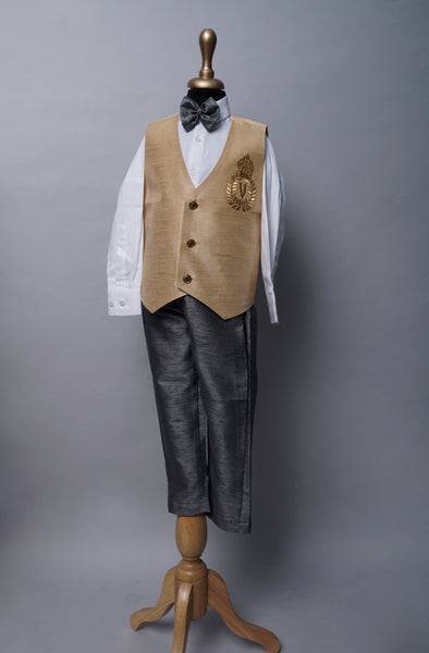 Boys' Gold Vest Set with Bow Tie – Formal Kids Wear