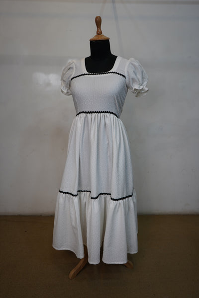 Elegant White Textured Tiered Dress