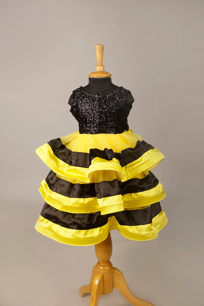 Black and Yellow Sequin Party Dress for Girls – Festive Occasion Wear