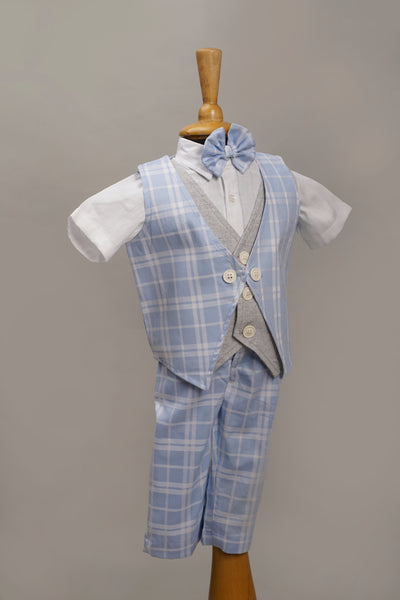 Baby Boys' Blue Plaid Vest Set with Bow Tie – Formal Kids Wear