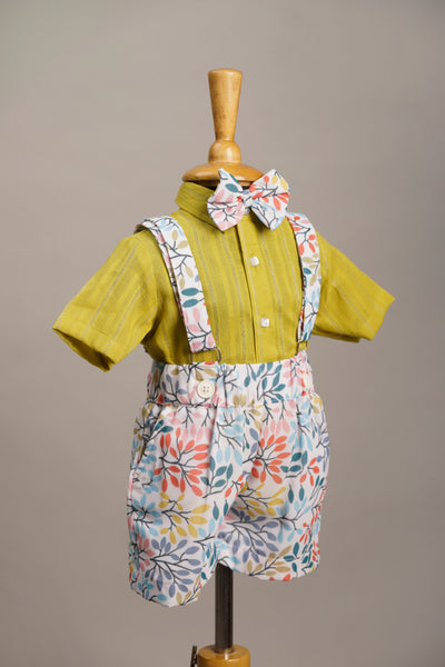 Boys' Green Shirt and Floral Suspender Shorts Set – Playful Kids Wear