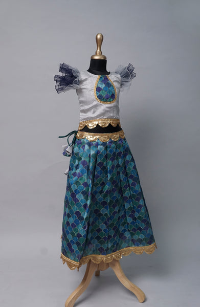 Girls' Mermaid-Inspired Dress with Shimmering Skirt – Festive Occasion Wear