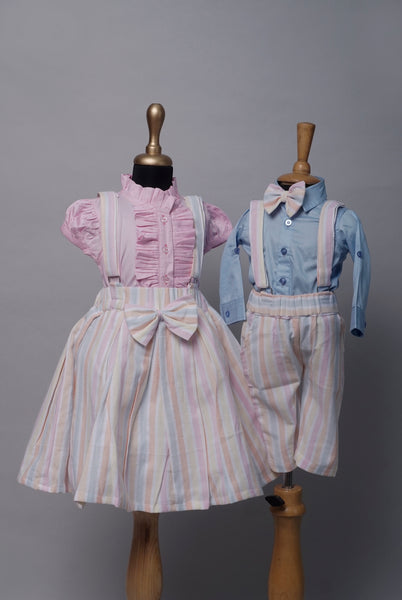 Pastel Striped Sibling Set – Matching Dress and Shorts for Kids