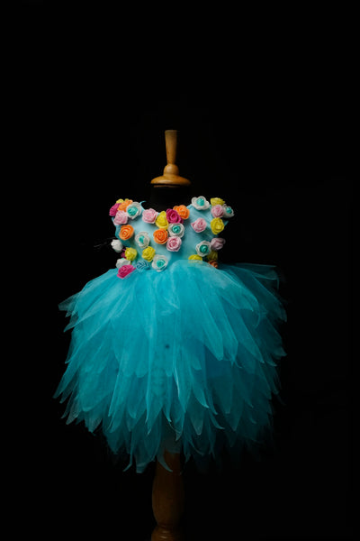 Girls' Floral Tulle Dress – Colorful Party Dress with Flower Embellishments