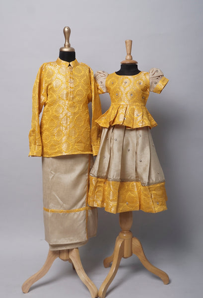 Yellow Silk Family Set – Traditional Festive Wear for Kids and Adults