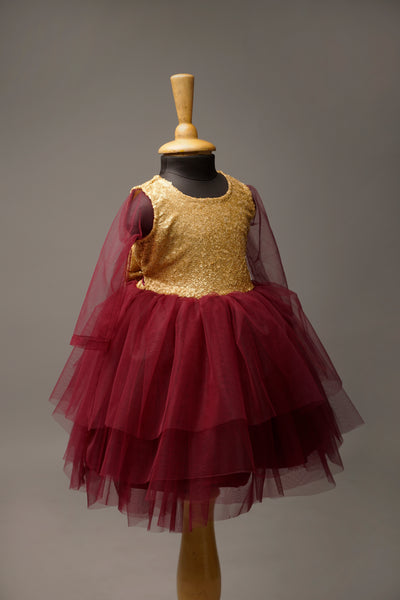 Gold and Burgundy Tulle Party Dress – Girls’ Formal Dress