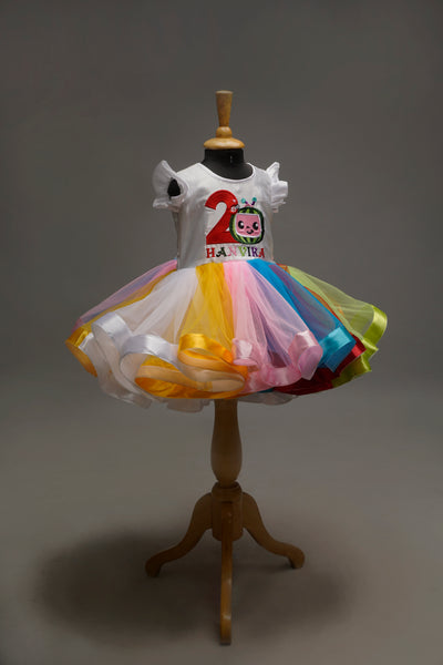 Personalized Rainbow Birthday Tulle Dress – Girls’ Party Wear