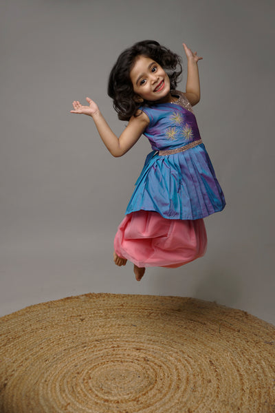 Girls’ Blue and Pink Layered Party Dress – Festive Occasion Wear