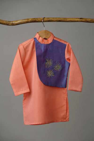 Peach Kurta with Embroidered Overlay – Boys’ Ethnic Wear