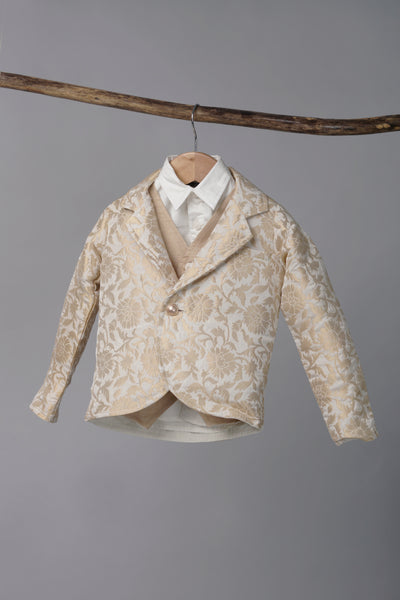 Beige Floral Baby Blazer Set – Elegant Formal Wear for Special Occasions