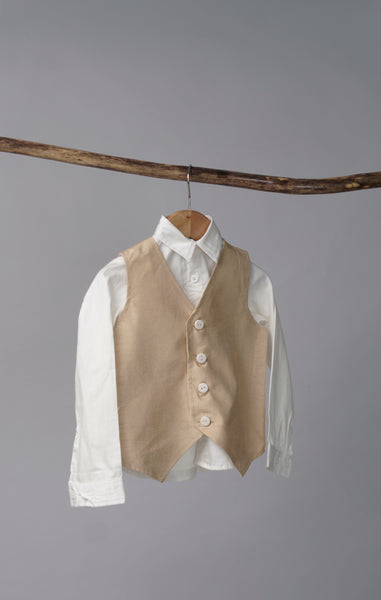 Beige Baby Vest &amp; White Shirt Set – Classic Formal Look for Little Gentlemen