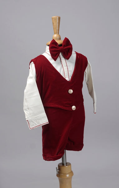 Red Velvet Baby Tuxedo Set – Stylish Formal Wear with Bow Tie and Shorts