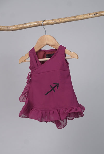 Purple Baby Dress – Cross Wrap Design with Sagittarius Embroidery