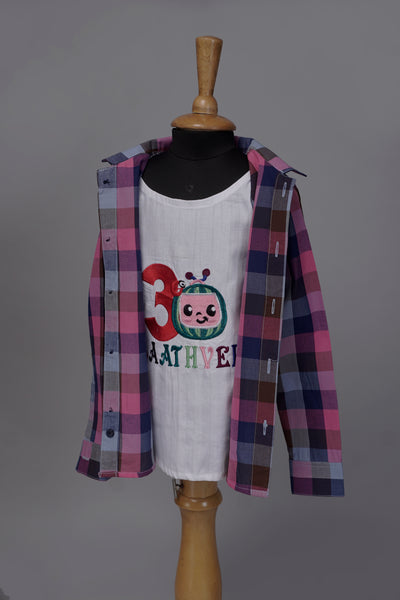 Plaid Shirt and White Embroidered Tank Set – Personalized Kidswear