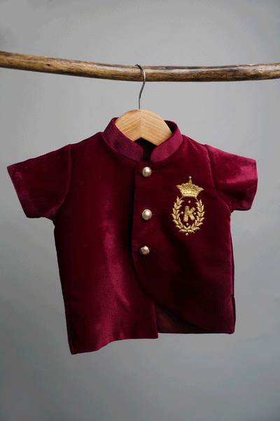 Burgundy Velvet Baby Blazer – Royal Crest Embroidery