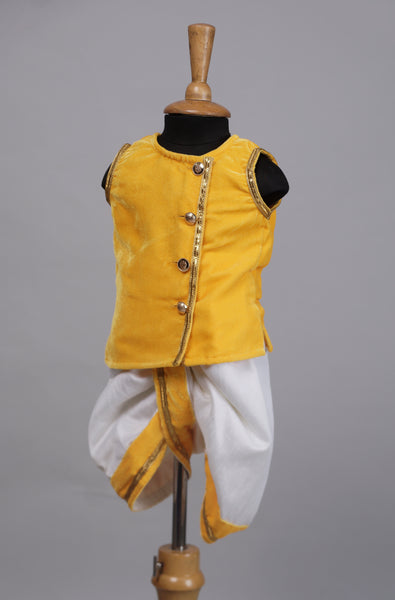 Mustard Yellow Kurta and White Dhoti Set – Traditional Baby Ethnic Wear